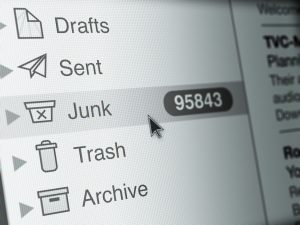 Screenshot of overloaded junk email inbox